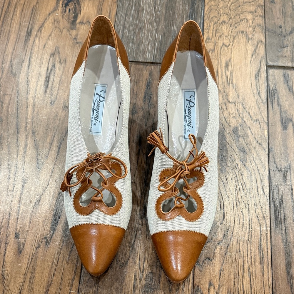 Rangoni Women's Brown and Cream Lace-Up Heels